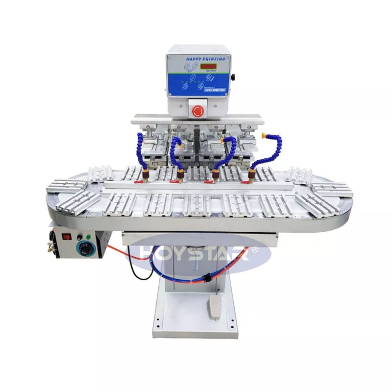 Wielkoformatowa czterokolorowa drukarka tamponowa z przenośnikiem